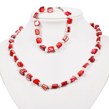 Armkette + Halskette 6984 - Süßwasserperlen & Muscheln